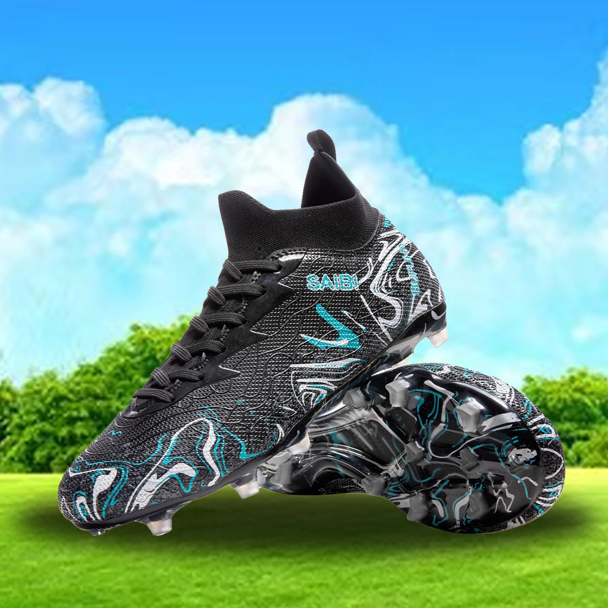 

football boots sneakers chuteira society soccer shoes Above the ankle but not to the knee Anti-slip column Sole spikes