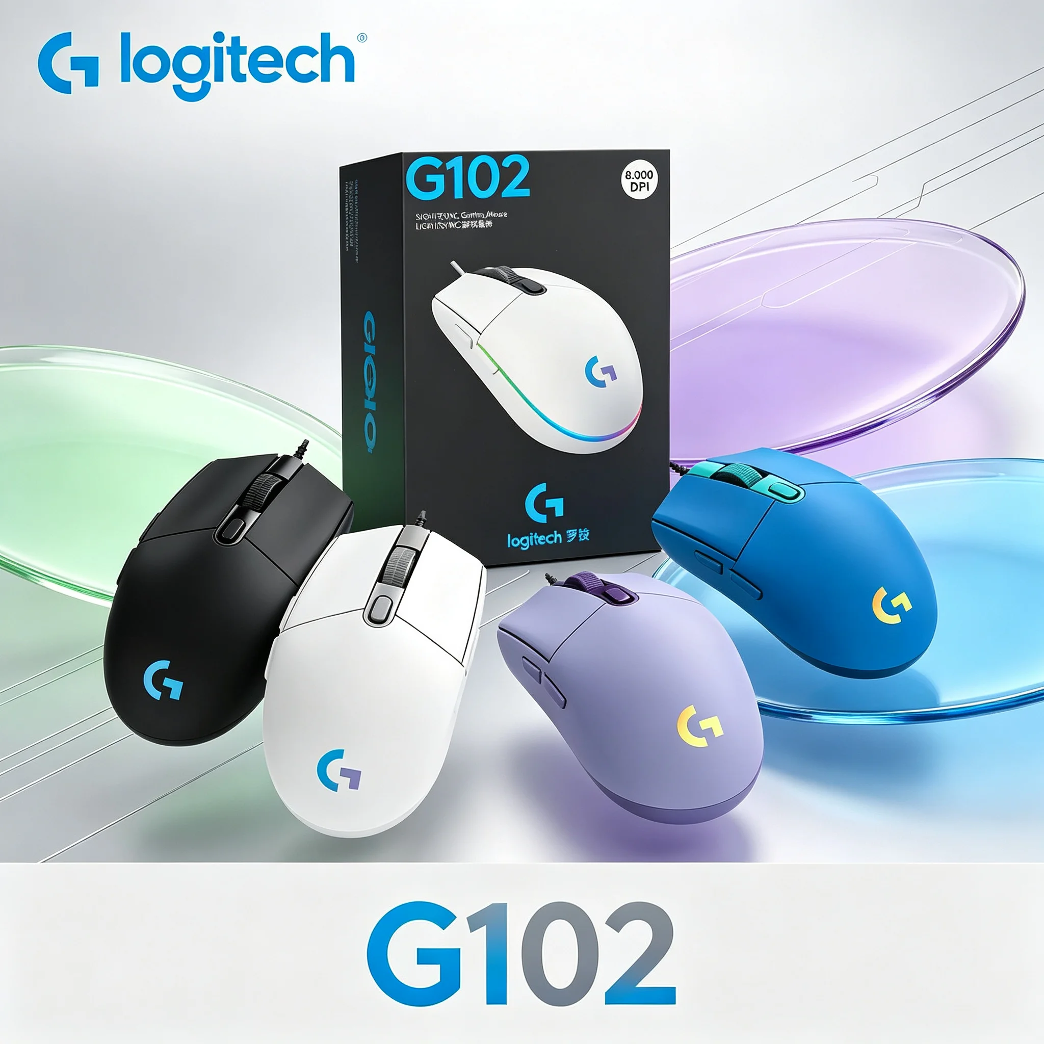 Reliable Logitech G102 Wired Gaming Mouse Optical 8000DPI Sensor RGB Color Lighting 6 Buttons Mice For PC Gaming