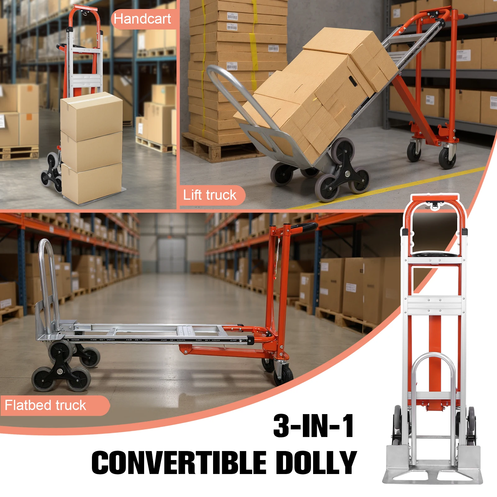 Carro de escalada de escaleras Convertible 3 en 1 con mango de bucle, carro de mano de aluminio resistente para transporte, logística y movimiento