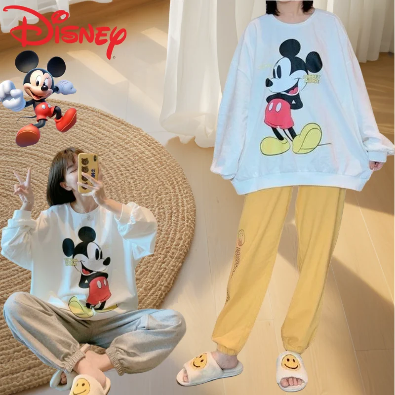 

Disney Mickey cute creative cartoon printed pattern new fashion pajamas loose comfortable long sleeve long pants homewear suit