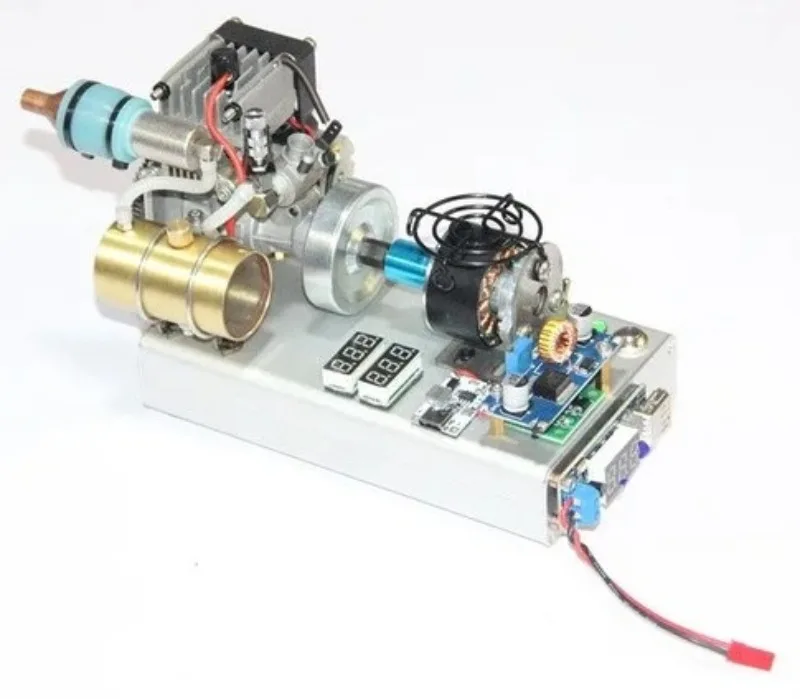 Three-leaf 12-stage methanol engine converted into a generator, mini-sized starter, 12V motor, USB output 5V