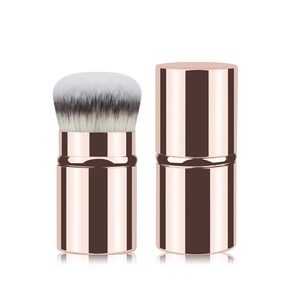 Soft Synthetic Bristles Retractable Kabuki Makeup Brush Portable Travel Powder Blush Brush with Protective Cap Multi-Functional