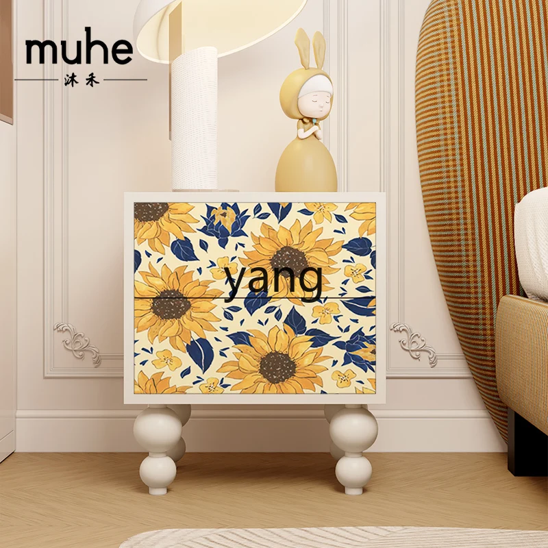 

LMM Cream Style Cozy Sunflower Room Chest of Drawers Bedroom Solid Wood Bedside Table