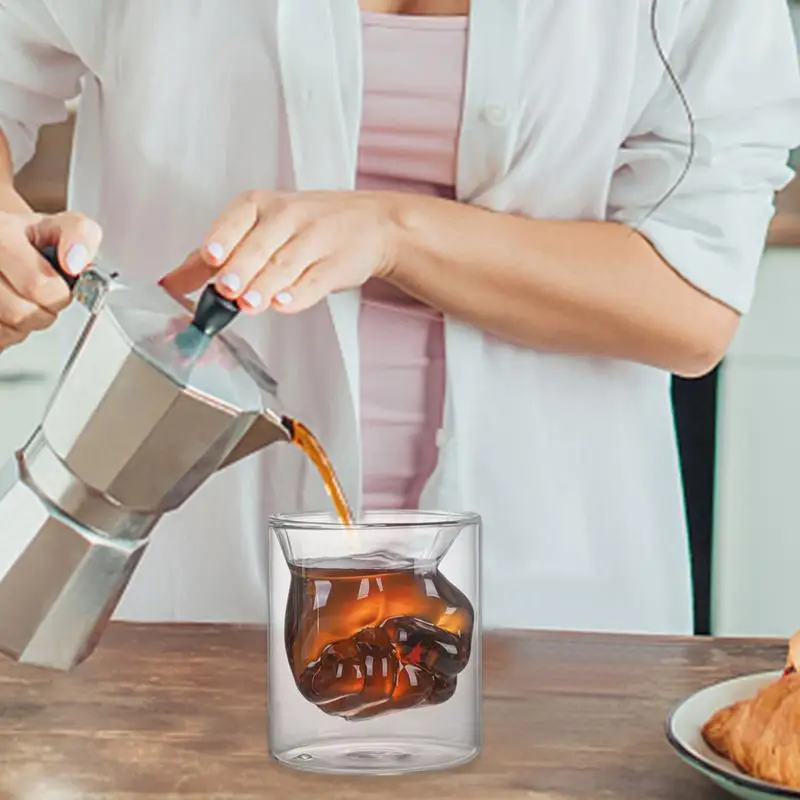 Hitze beständiges Faust design doppelwandige Glass chale Glas becher Biers aft Kaffee Wasser becher transparente Tasse Trink geschirr