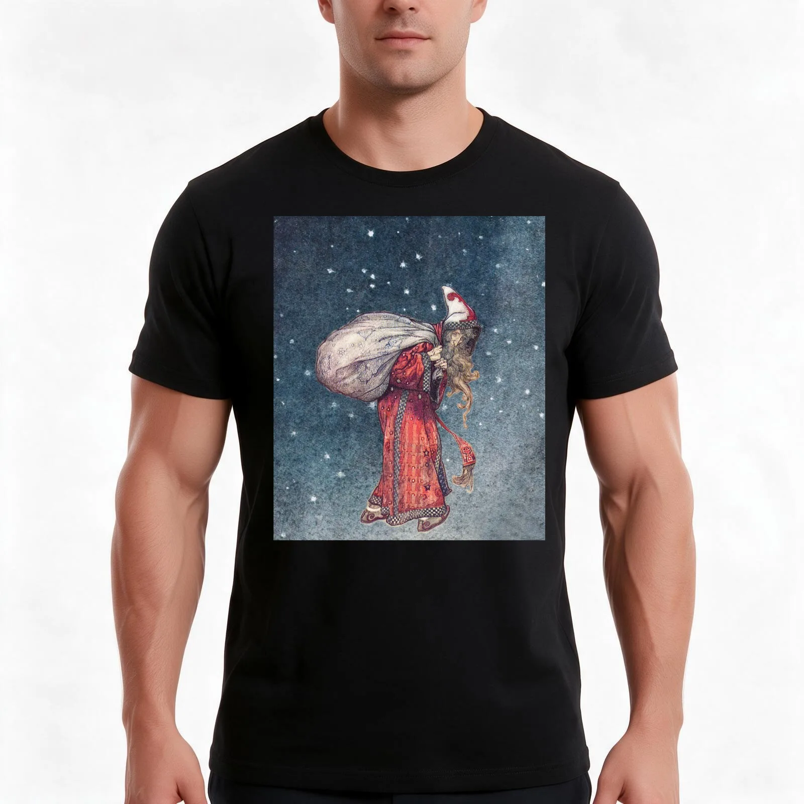 Arthur Rackham: Santa Claus T-Shirt Summer Casual Cotton Tee Oversized Streetwear Tops Vintage Graphic Print 100% Cotton