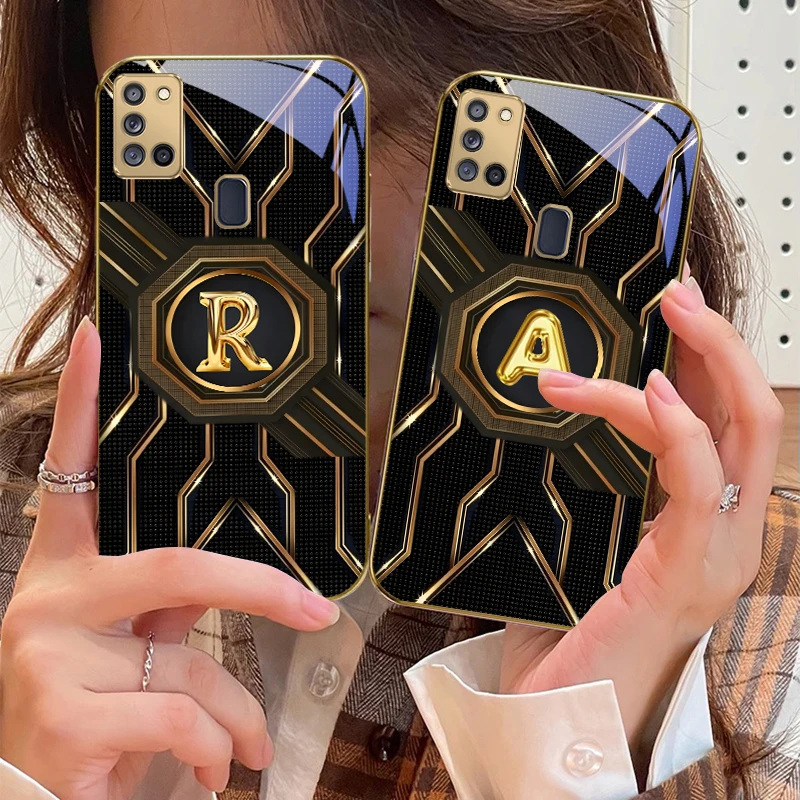 نمط التكنولوجيا الفاخرة لسامسونج A 31 32 A33 A34 35 14 A15 13 16 25 26 50 52 53 54 55 56 70 71 72 73 حافظة هاتف زجاجية ذهبية #3