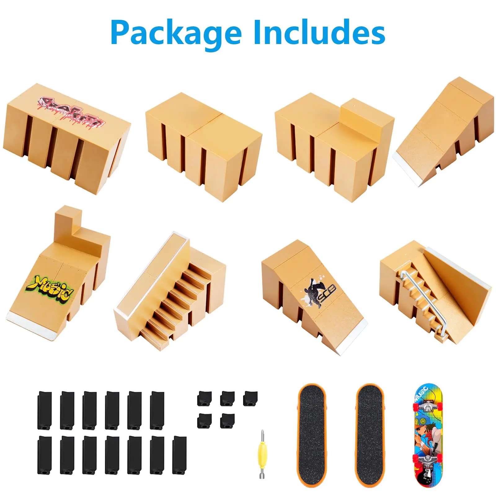 Fingerboard Skate Park Kit,Skateboard Finger Toys with 3 Finger Skateboards & 8 Skatepark Deck Ramp for Boys or Girls Gift