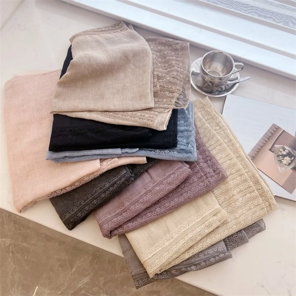 

Fashionable Versatile Linen Scarf Elegant Thin Lace Scarf Sun Protection Breathable Silk Scarf Summer Spring Autumn for Women