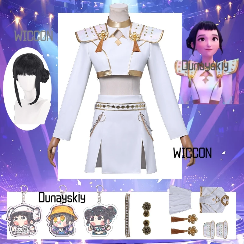 Zoey WHAT IT SOUNDS LIKE Сценическая форма Kawaii Huntrix KPop Demon Hunters Косплей Белый Корея Idol Сексуальное мини-платье 코스프레 Хэллоуин