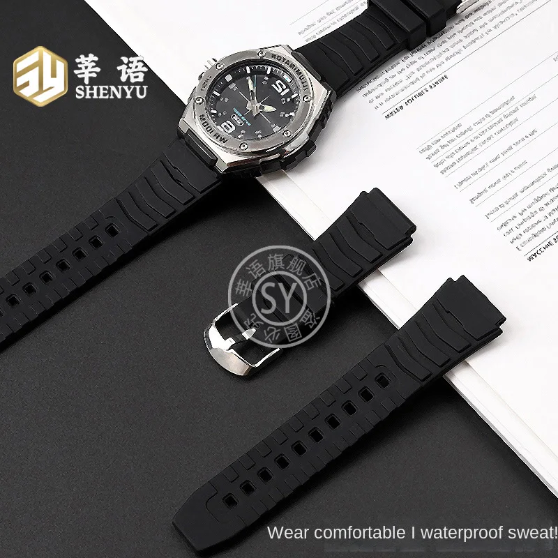 Shenyu Silicone Watchband For Casio MWA-100HD-1A MWD-100H series silicone rubber male Watch strap with Convex Interface 20mm