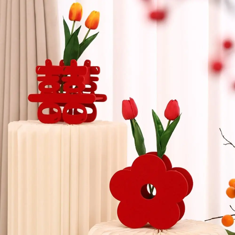 Good Fortune Wedding Red Flower Vase Good Luck Blessings Flower Arrangement Vase Best Wishes Flower Pot Basket Home Decor