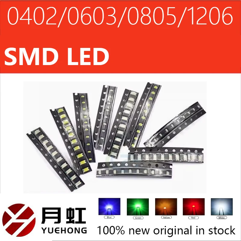 100 adet 0402 0603 0805 1206 smd led Kırmızı Sarı Yeşil Beyaz Mavi Turuncu ışık yayan diyot Su Şeffaf LED Işık Diyot Seti