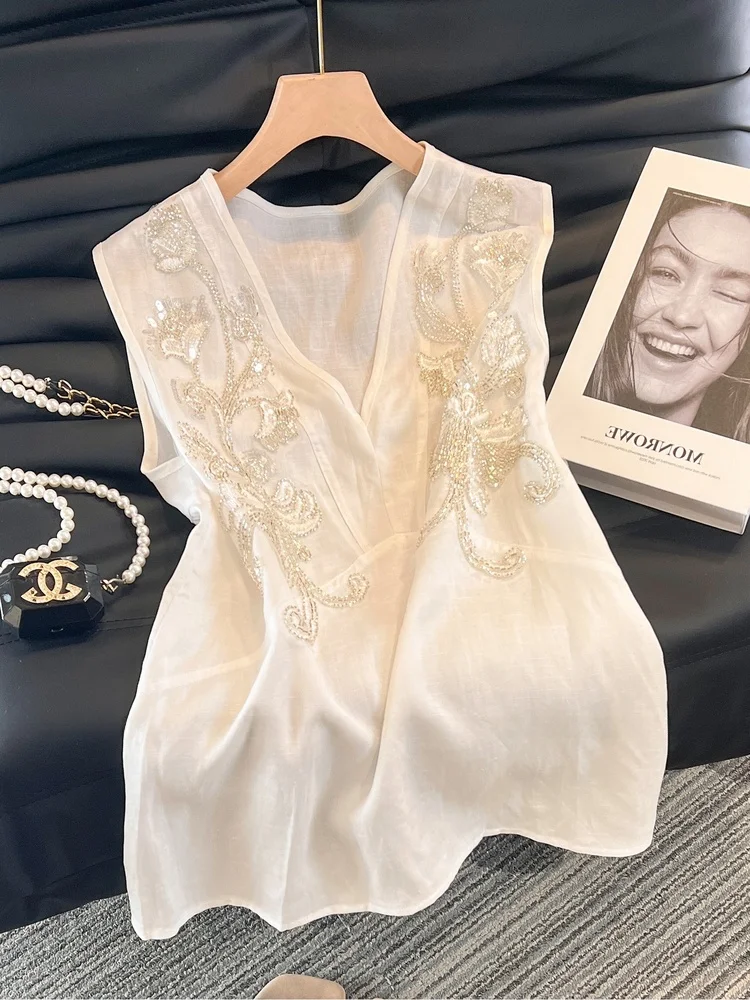 

Новая летняя женская льняная майка свободного кроя средней длины из китайского льна, высококачественный топ