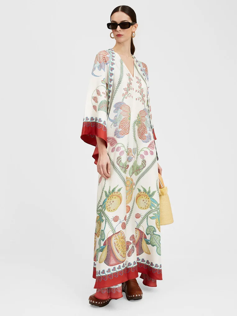 

2025 European And American Women's New Summer Printed Seven-point Sleeve Dress Collar