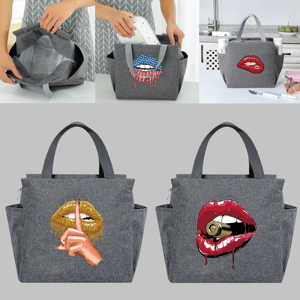 

Large Capacity Mouth Series Print Insulated Lunch Bags Cooler Bag Portable Multifunction Lunch Box Girl Picnic Thermal Food Pack