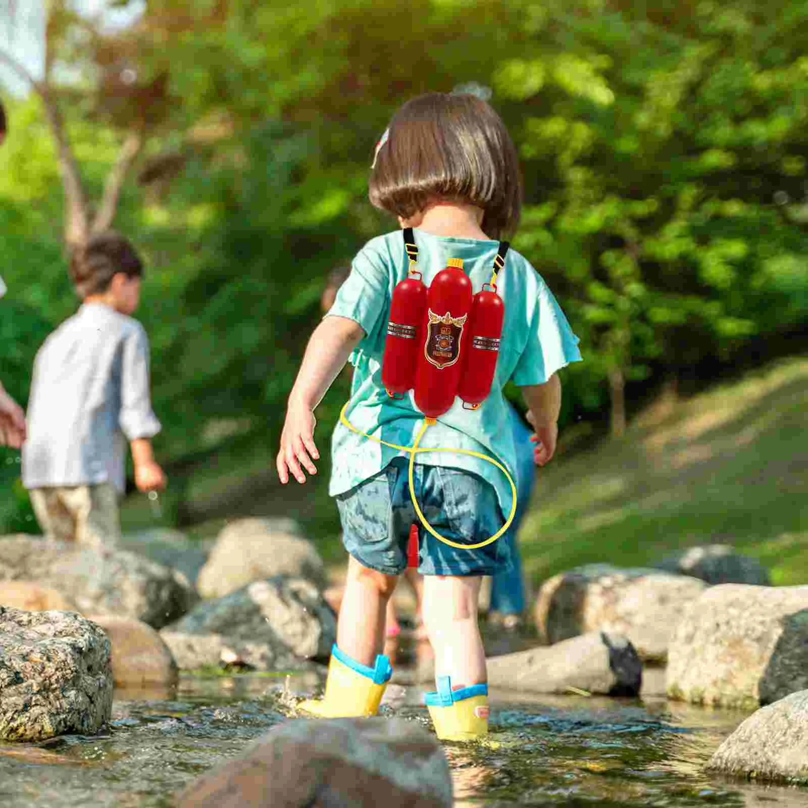 Mochila de bombeiro água grande vermelho alças ajustáveis crianças brinquedo plástico diversão ao ar livre piscina praia jogar água shootertoy