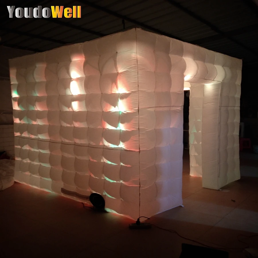 Indoor Outdoor Portable Customized Square 3D Inflatable Photo Booth Double Door Tent with Shiny LED Lighting for Trade Show