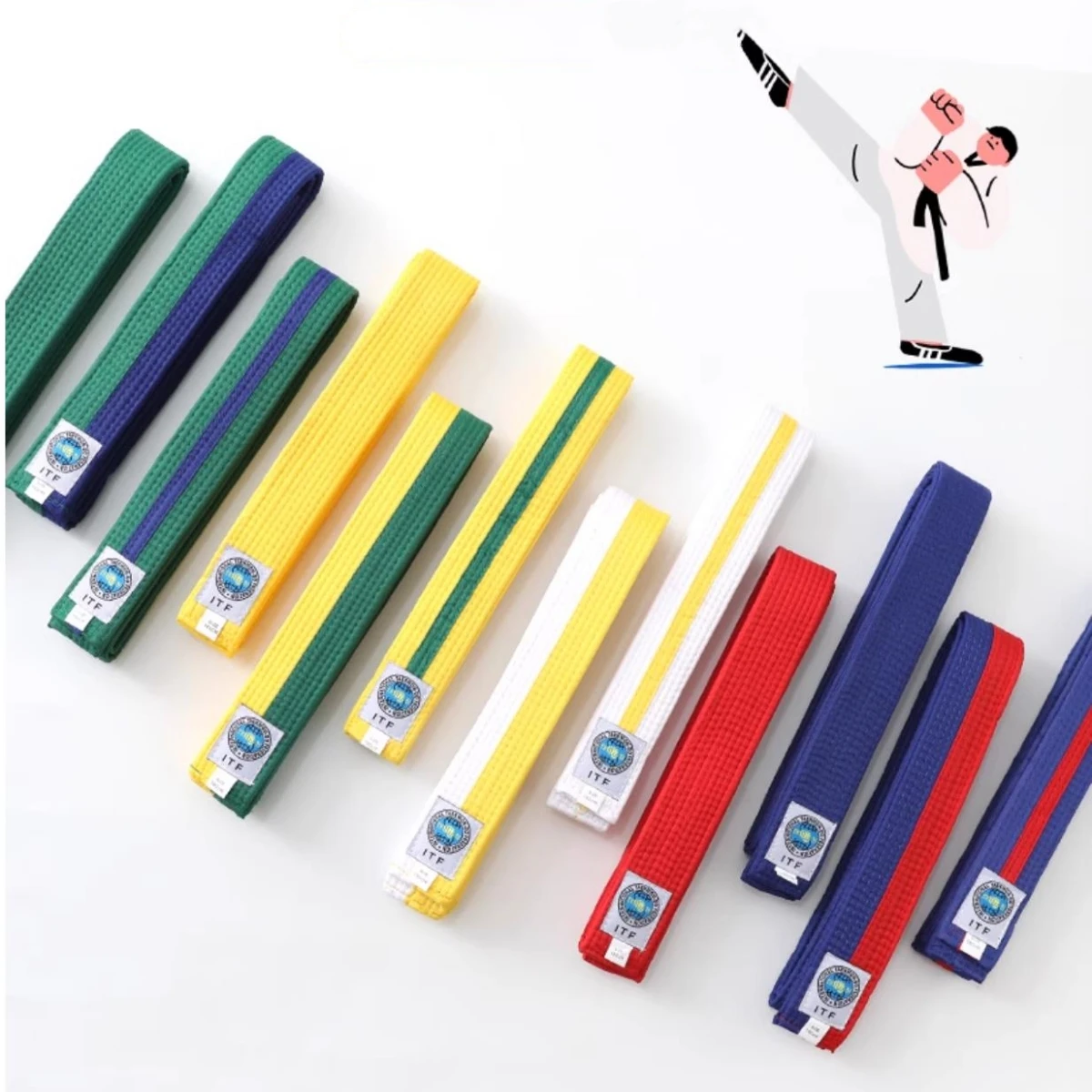 Cinturón de Taekwondo ITF de 200 cm, cinturones internacionales de karate TKD para adultos y niños, cinturón negro de algodón para BJJ, Judo, Kukkiwon, coreano, inglés