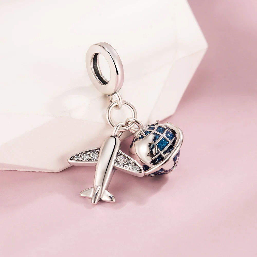 Pan Charms Original Airplane Global Travel Dangle Charm Bracelet Pendant Jewelry