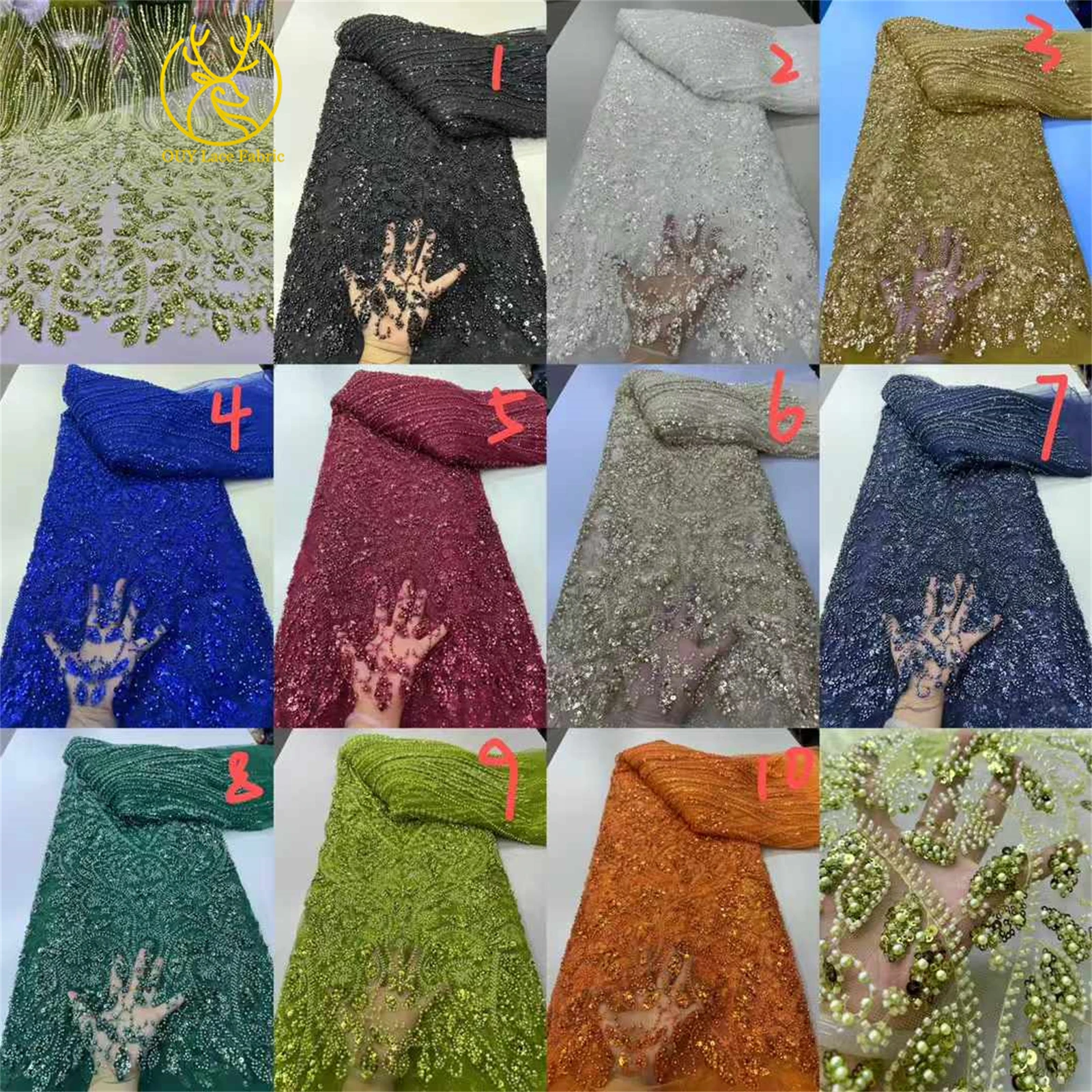 Tessuto di pizzo tulle con perline africane verdi 2025 Pizzo di tulle di maglia di paillettes francesi nigeriane di lusso di alta qualità per il cucito di abiti da festa