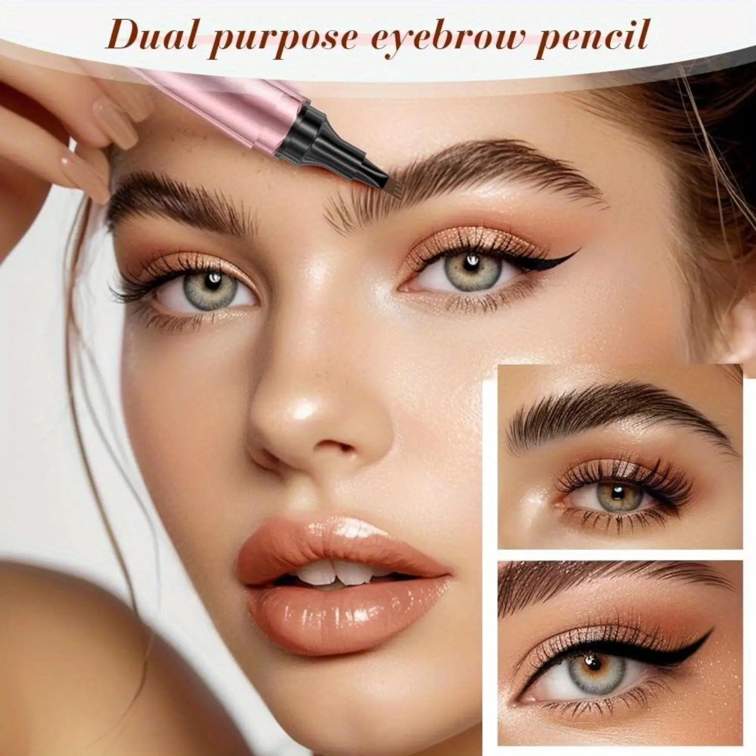 2-in-1 magisch wenkbrauwpotlood, verbeterde wenkbrauwcontourpen Waterdichte 3D Microblading wenkbrauwpotlood Contouring Pen