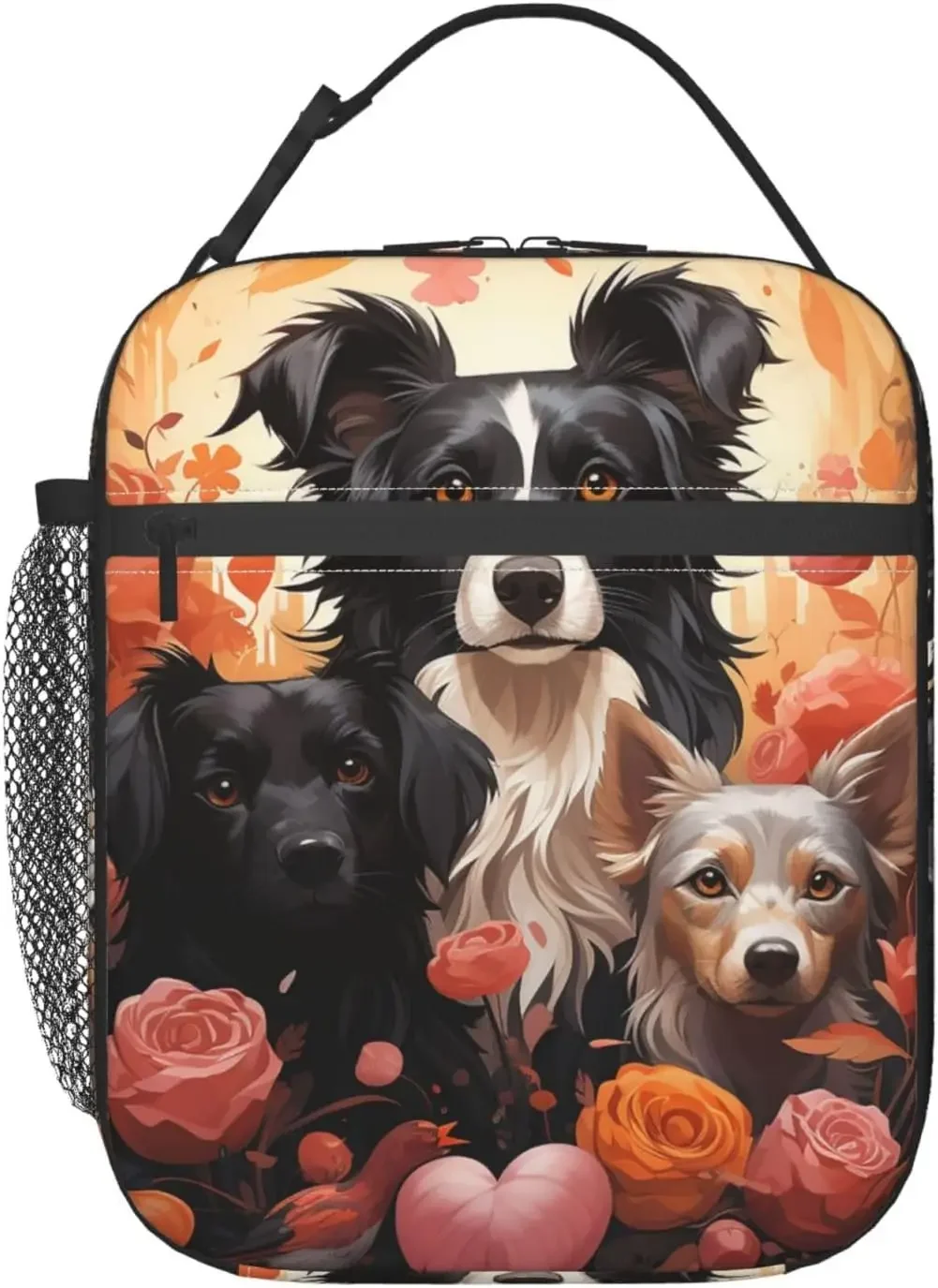 

Insulated Lunch Bag for Women Men Portable Reusable Lunch Box Dog in Flowers Lunch Tote Bag for Work Picnic Travel