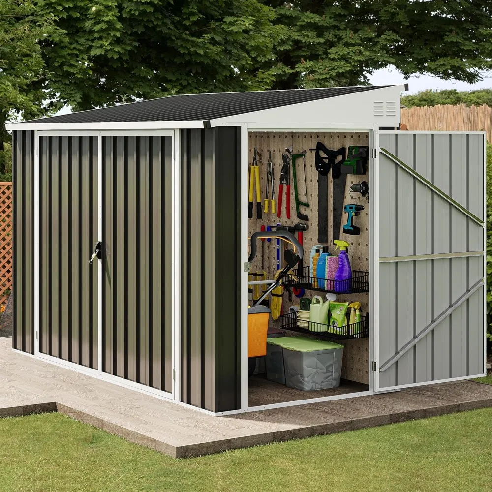 

8x4 FT Outdoor Weatherproof Storage Shed, Secure Metal Bike Shed w/Lockable Entry, Garden Storage for Lawn Equipment, Tools