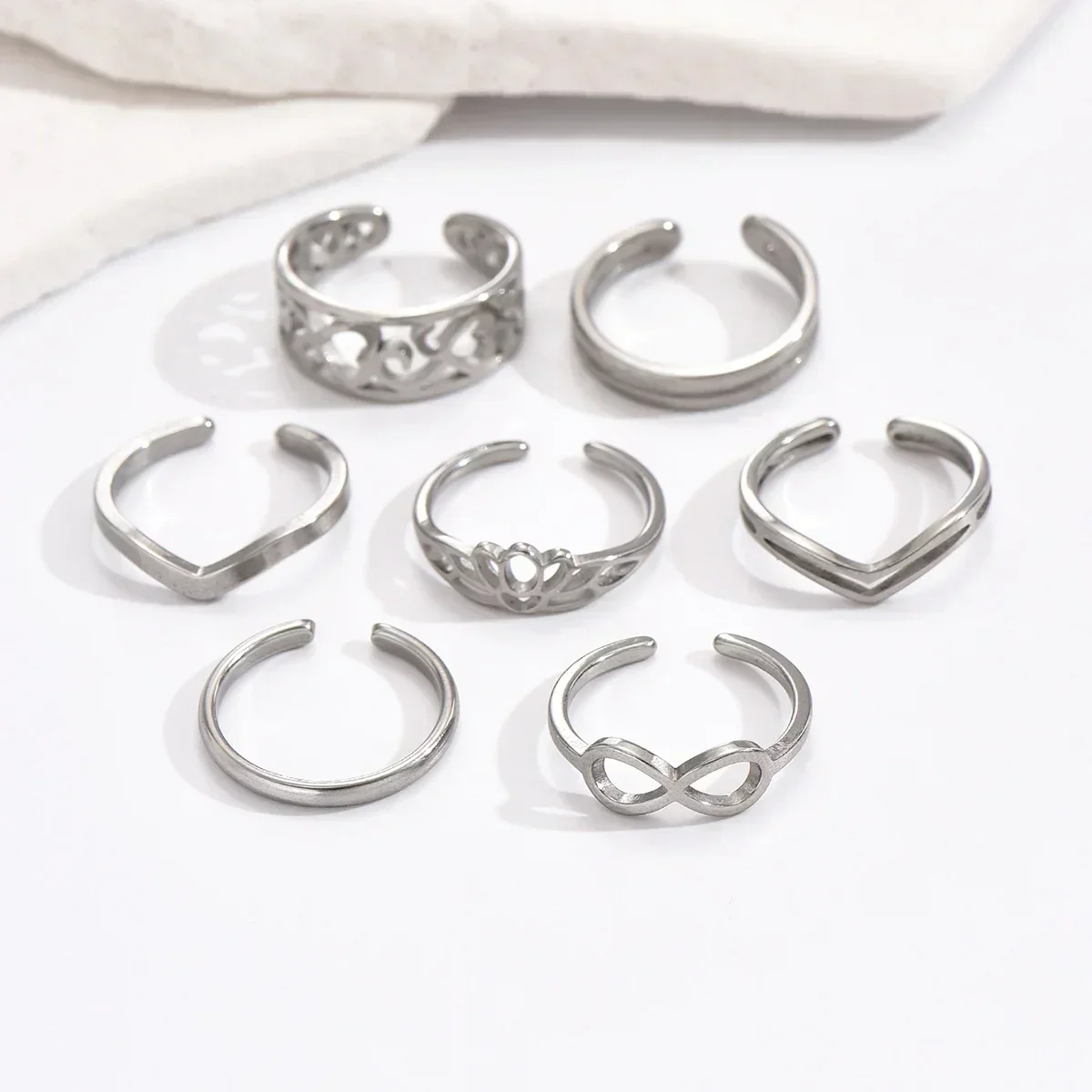 7PCS Free Shipping Adjustable Open Size Round Jewelry Stainless Finger Surgical Steel Toes Rings For Women on Foot Women's Feet