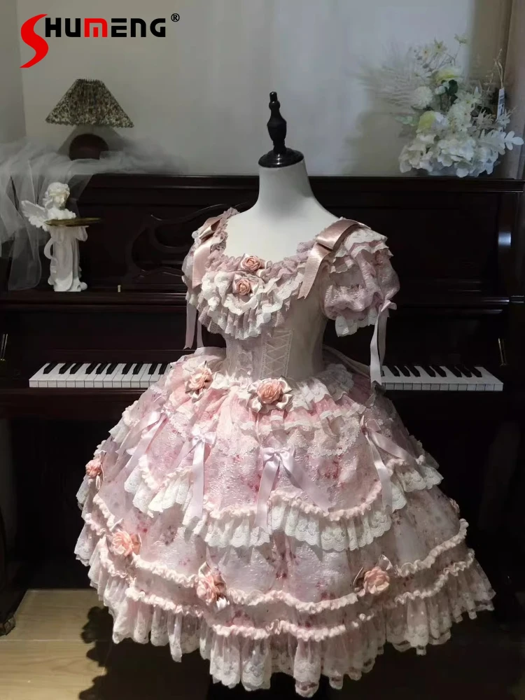 

Original Lolita Heavy Birthday Party Lolita Puffy Dress Sweet Girls Back Big Bow Tail Vintage High-end Women's Elegant OP Dress