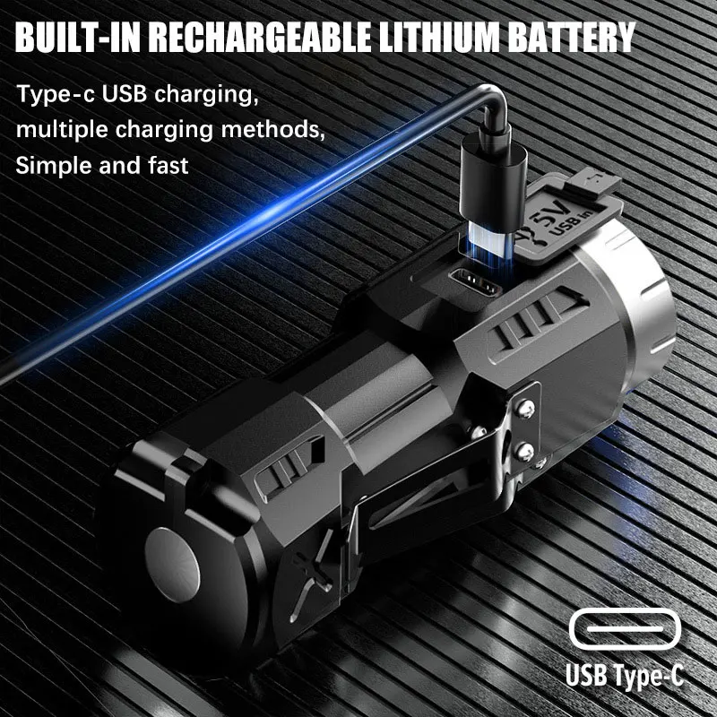 New super flashlight 6/8*P35 LED mini super bright flashlight USB rechargeable waterproof magnet outdoor camping emergency light image 3