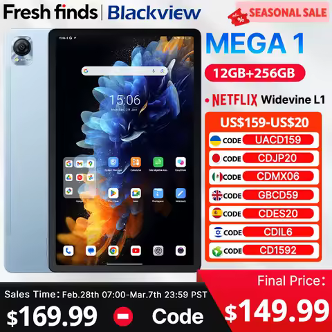 Blackview MEGA 1 tablets 11.5" 2.4K 120Hz Display 50MP Camera 12GB 256GB 8800mAh 33W Charging Widevine L1 Android Pad PC