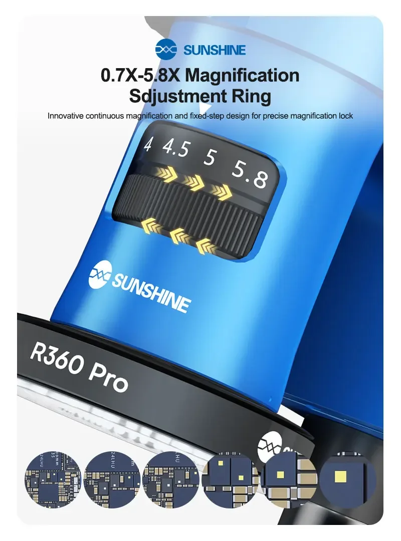 SUNSHINE Electronic Trinocular Microscope Tools R360PRO Foldable Integrated 7-58X Zoom 4K HD Multimeter Camera Rotatable Vision 6