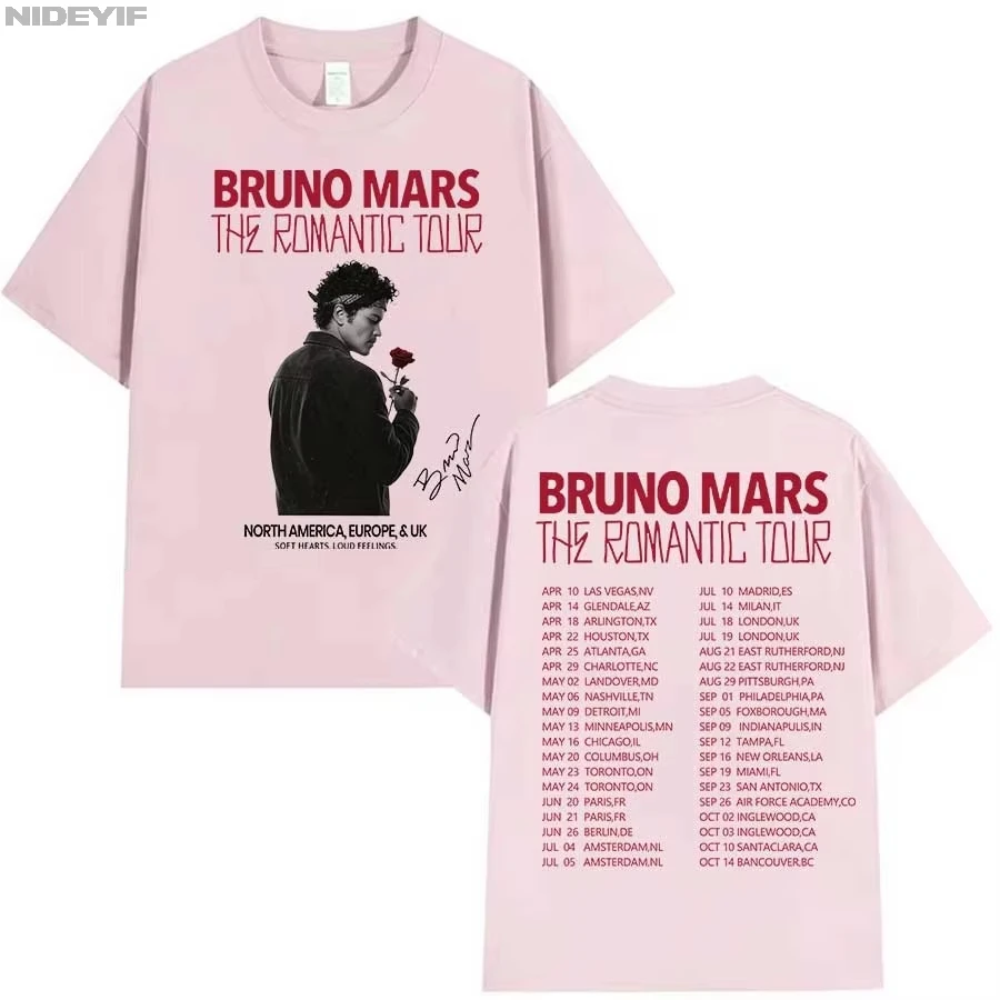 Bruno Mars The Romantic Tour T-Shirt für Herren- und Damenbekleidung, Hiphop-Streetwear-Tops, Baumwolle, 2026, Sommer-T-Shirt – Detail 6