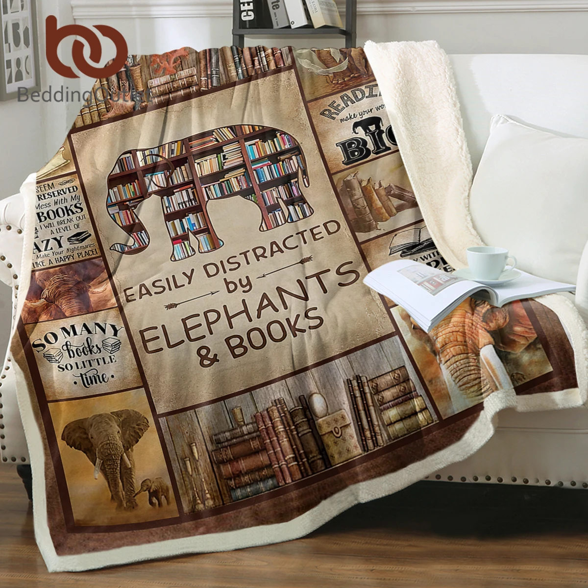 BeddingOutlet Elephant Books Autumn Winter Warm Soft Throw Blanket Sofa Cover Bedspread On The Bed For Home Decoration