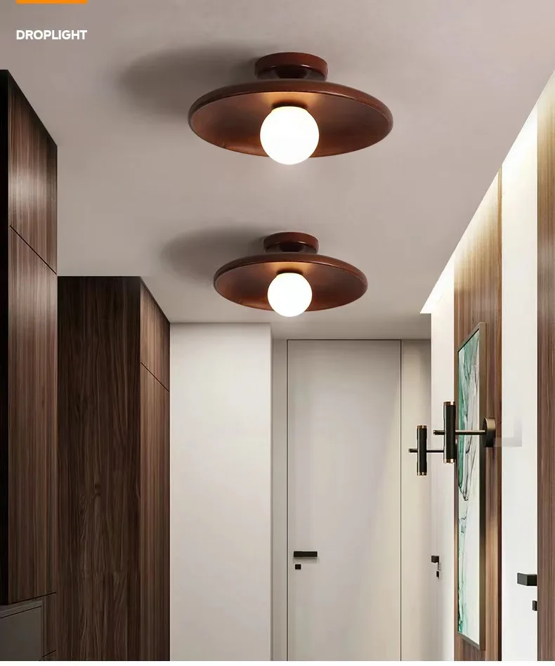 Lámpara de techo de madera moderna, lámparas de techo de madera de nogal de Color registro para pasillo, paseo, escaleras, iluminación de techo de superficie G9