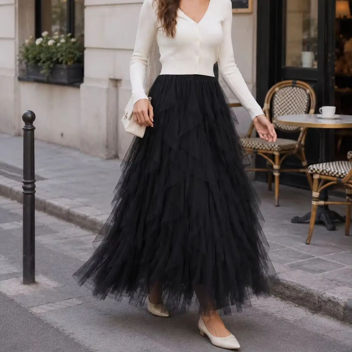 Women Mesh Tulle Long Maxi Skirt High Waist Pleated Tutu Skirt Solid Color Elegant Fairycore Spring Summer Vacation Skirts