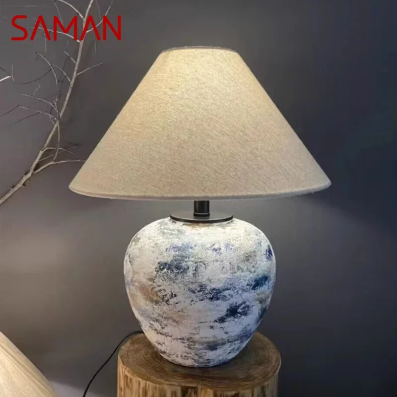 

SAMAN Contemporary CeramicTable Lamp Creativity Living Room Bedroom Study Hotel Homestay engineering Desk Light