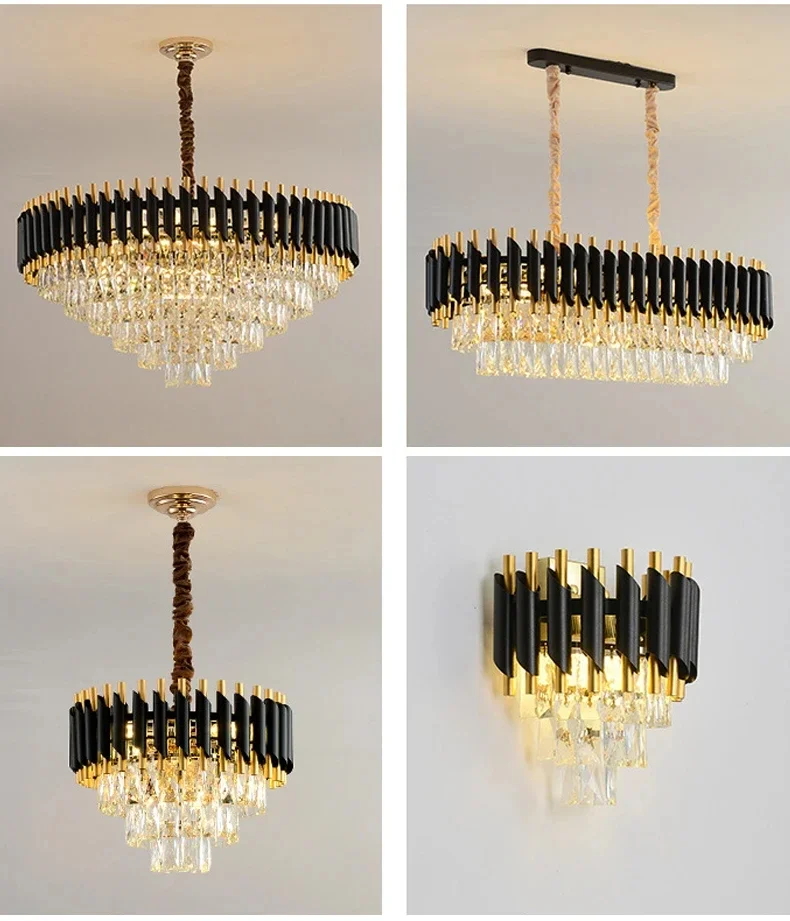 

Luxury Pendant Chandelier Black/Gold Multi-Layers Crystal Kitchen Hotel Living Bedroom Dining Room Hanging Lamp Lustre home deco