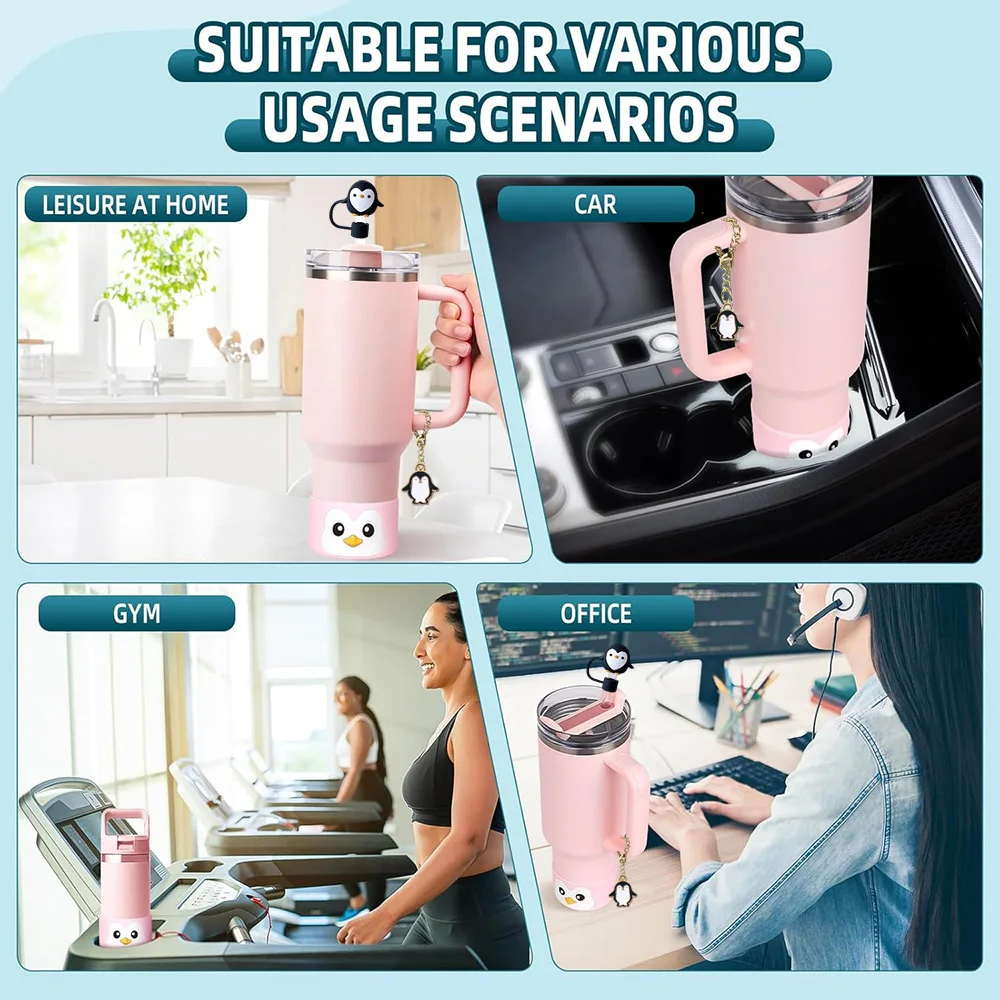 3pcs Cup Accessories Set for 30oz 40oz Tumbler Cup  Penguin Straw Cover Topper Keychain Charm and Silicone Boot for Stanley view 6