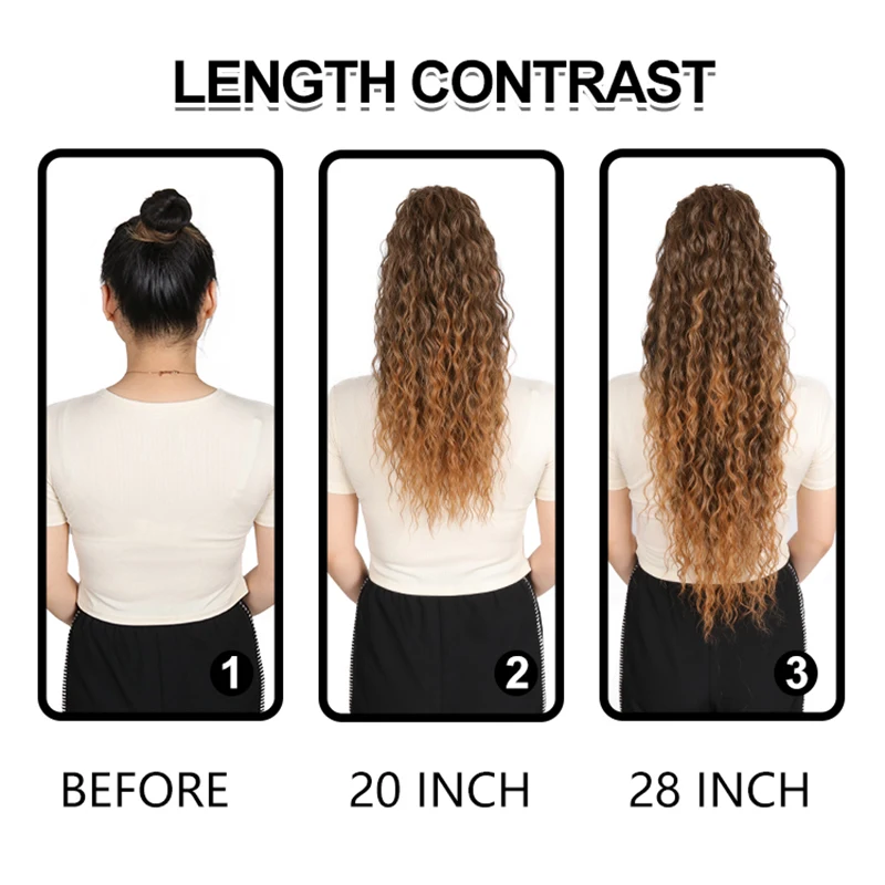 Curly Ponytail Extensões Clipe Sintético Cordão Rabo De Cavalo Peruca Longa Onda De Água Afro Pony Cauda Para As Mulheres, Falso Hairpiece, 28"