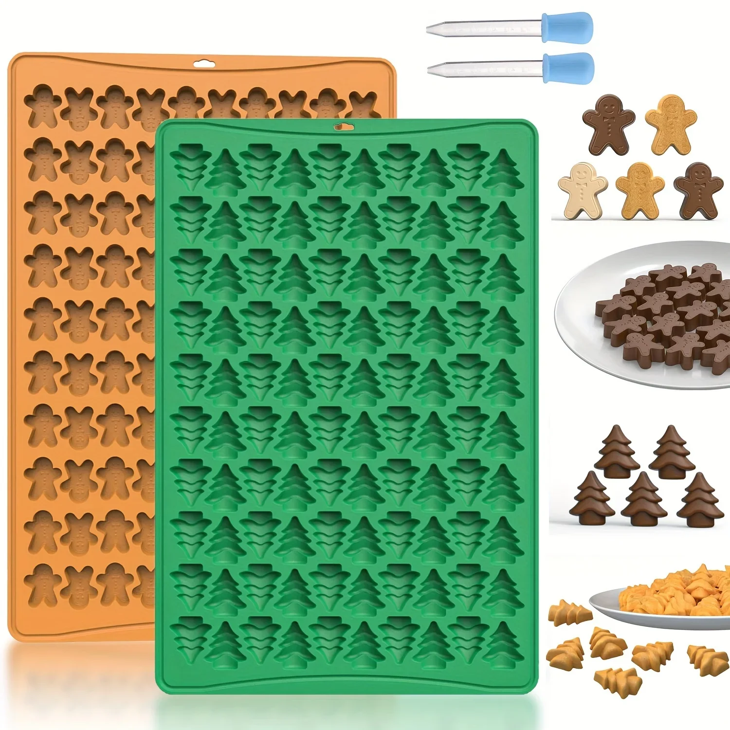 

2PCS Mini Christmas Tree Gingerbread Man Molds, Silicone Fudge Chocolate Molds, 200 Cavity Christmas Tree Gingerbread Man Shape