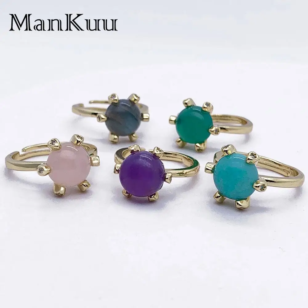 

Mankuu Fashion Jewelry Natural Healing Crystal Stone Rose Quartz Amethyst Labradorite Amazonite Rings For Women Daily Gifts