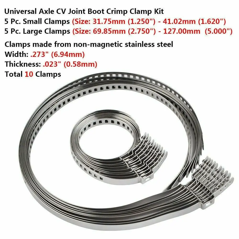 

10Pack CV Boot Clips Kit Stainless Steel Axle CV Joint Crimp Clamp Universal Car Repair Tool