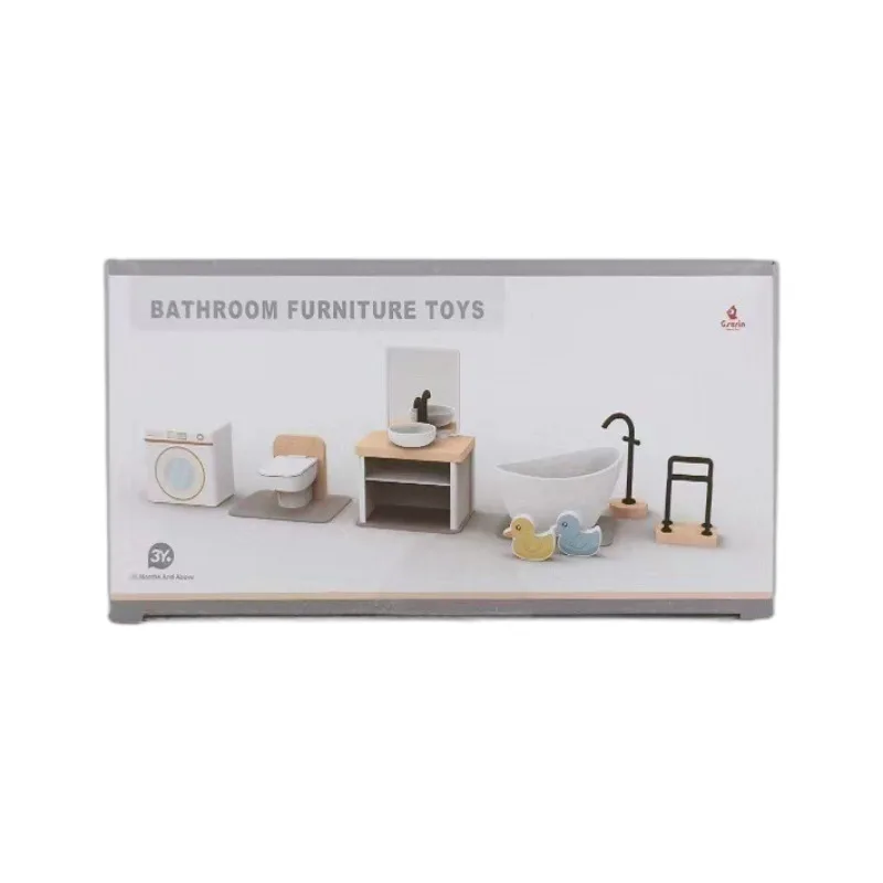 Mini furniture wooden kitchen bedroom bathroom play house simulation doll house children's toy furniture ornaments