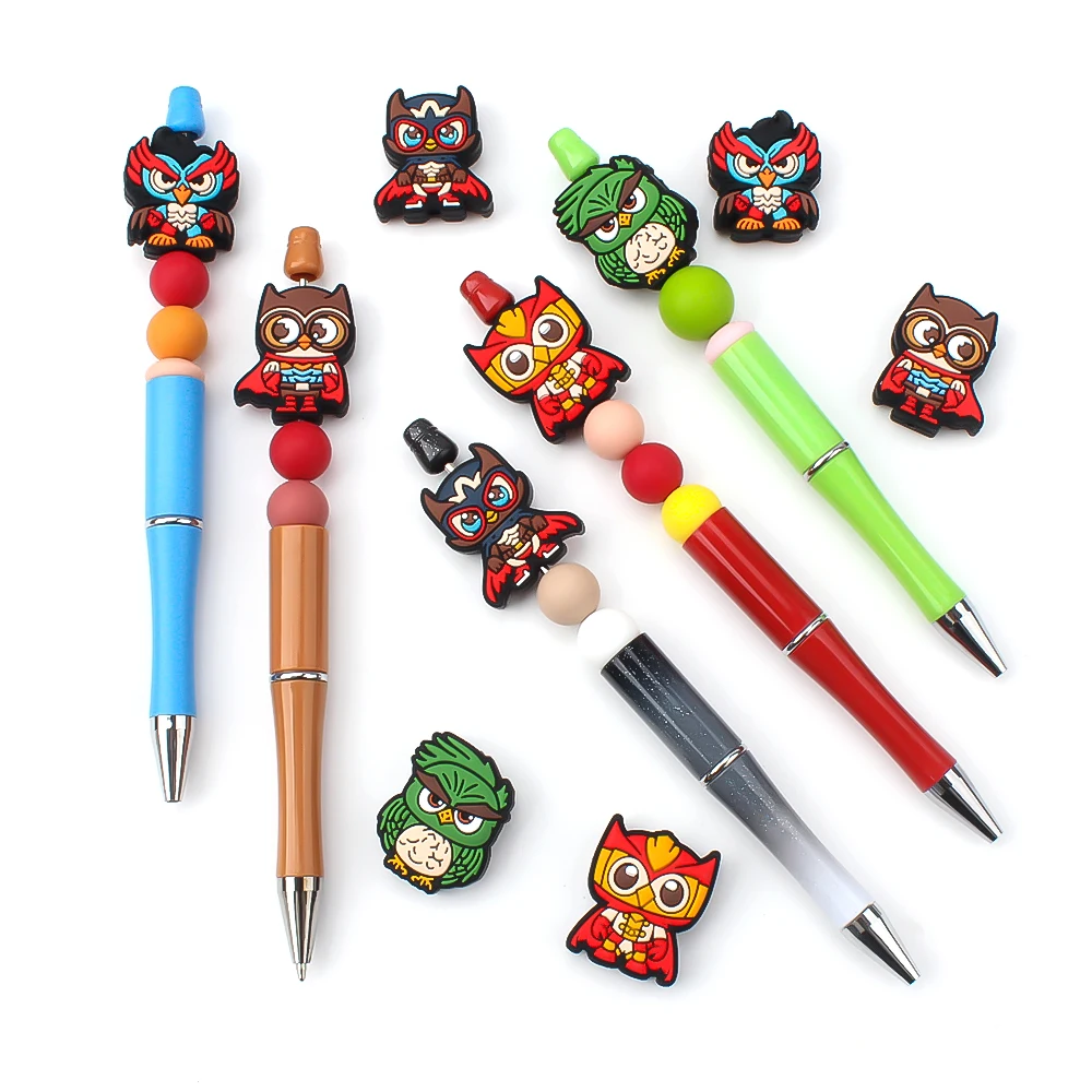 5/10pcs New Silicone Beads BColorful Owl Shape for DIY KeyChain Making Pen Decor Ornamental Focal Jewelry Accessories