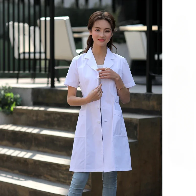 Laboratory Coat College Chemistry Nurse Overalls White Coat Long-sleeved Doctor's Uniform Male Short-sleeved Doctor Lab