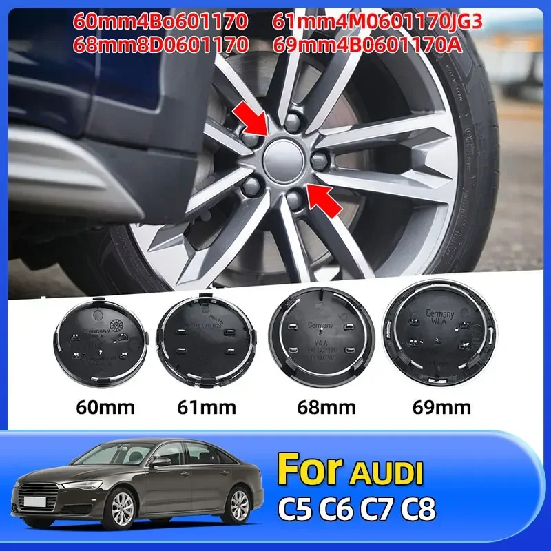 

4pcs 60mm 61mm 69mm Car Styling Wheel Center Cap Hub Covers Badge 4B0601170 For Audi A3 A4 A5 A6 A7 A8 S4 S6 Car Accessories