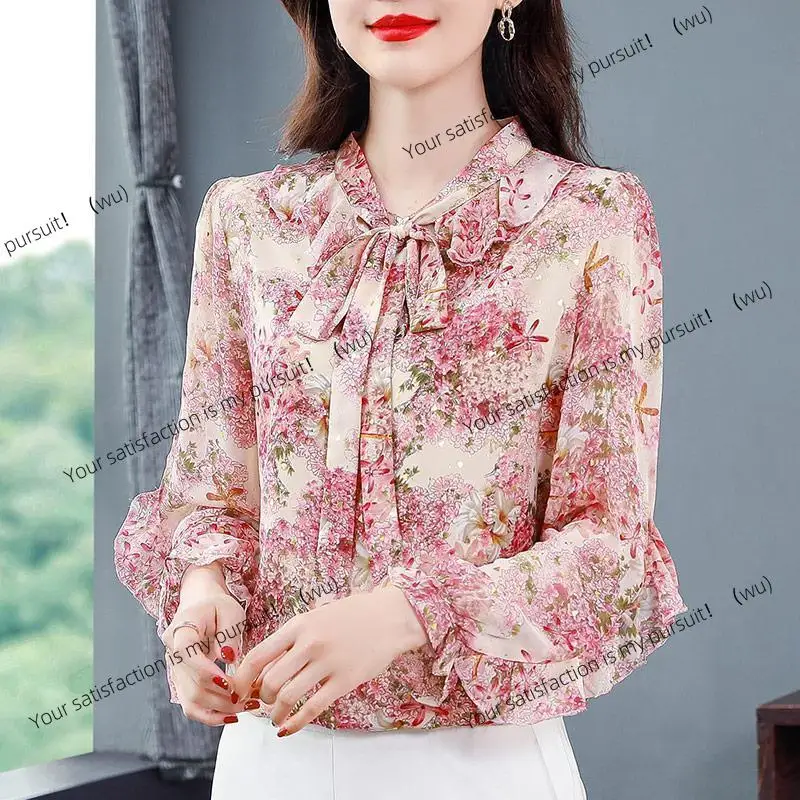 

Шифоновая рубашка с цветочным принтом, женская весенне-летняя верхняя одежда в иностранном стиле, благородная свободная рубашка, тонкая