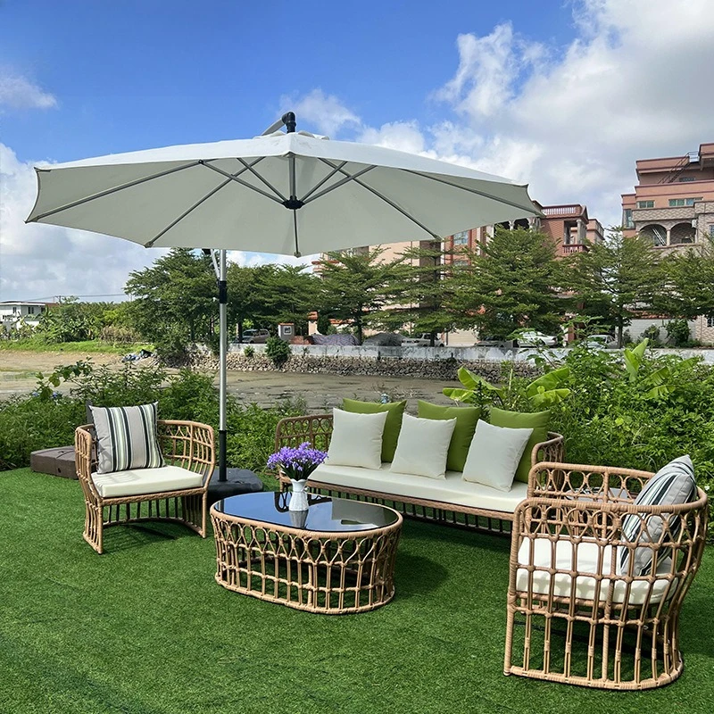 

Courtyard villa garden simple rattan sofa combination outdoor seaside swimming pool hand-woven leisure furniture