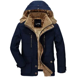 Mens Winter Parka Jackets Mens Casual Loose Plus Size Long Hooded Down Coats Outdoor Thicken Fleece Warm Outerwear 6XL